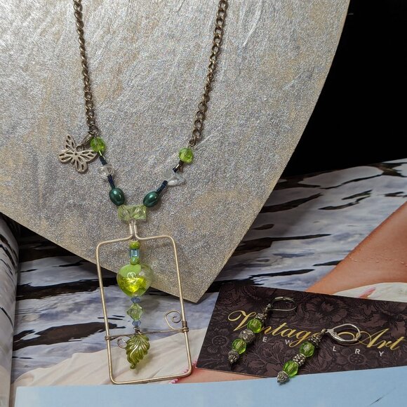 Murano Beads Heart Modernistic Hand Made Wired Green Love Like Butterfly LOVE - Picture 2 of 9